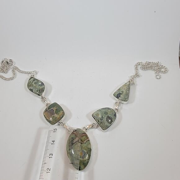 Handmade Green Jasper Necklace Artisan Sterling Silver Jewelry Unique Gemstone - Picture 4 of 10
